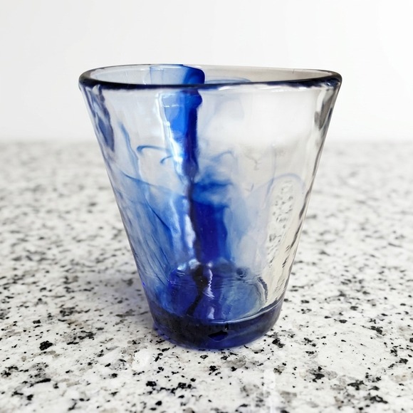 Bormioli Rocco 12 oz Italy Murano Cobalt Blue Swirl Textured Glasses Set of 4 - Picture 2 of 8